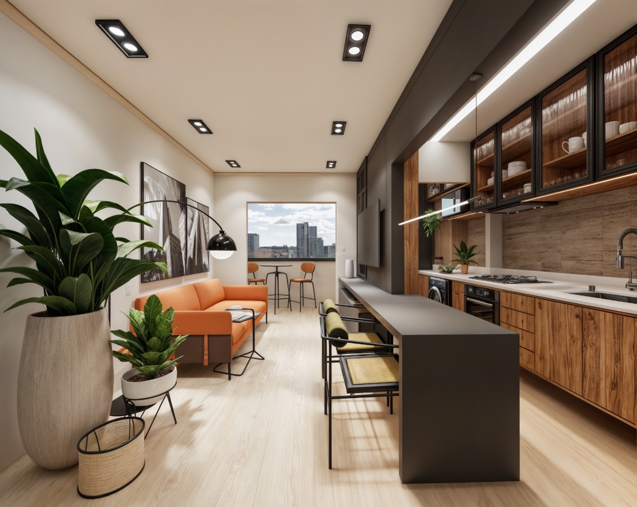 Sala de estar com design clean